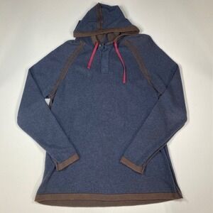 Carbon2Cobalt Hoodie Mens Long Sleeve Blue Brown‎ Trim Burgundy Detail Casual